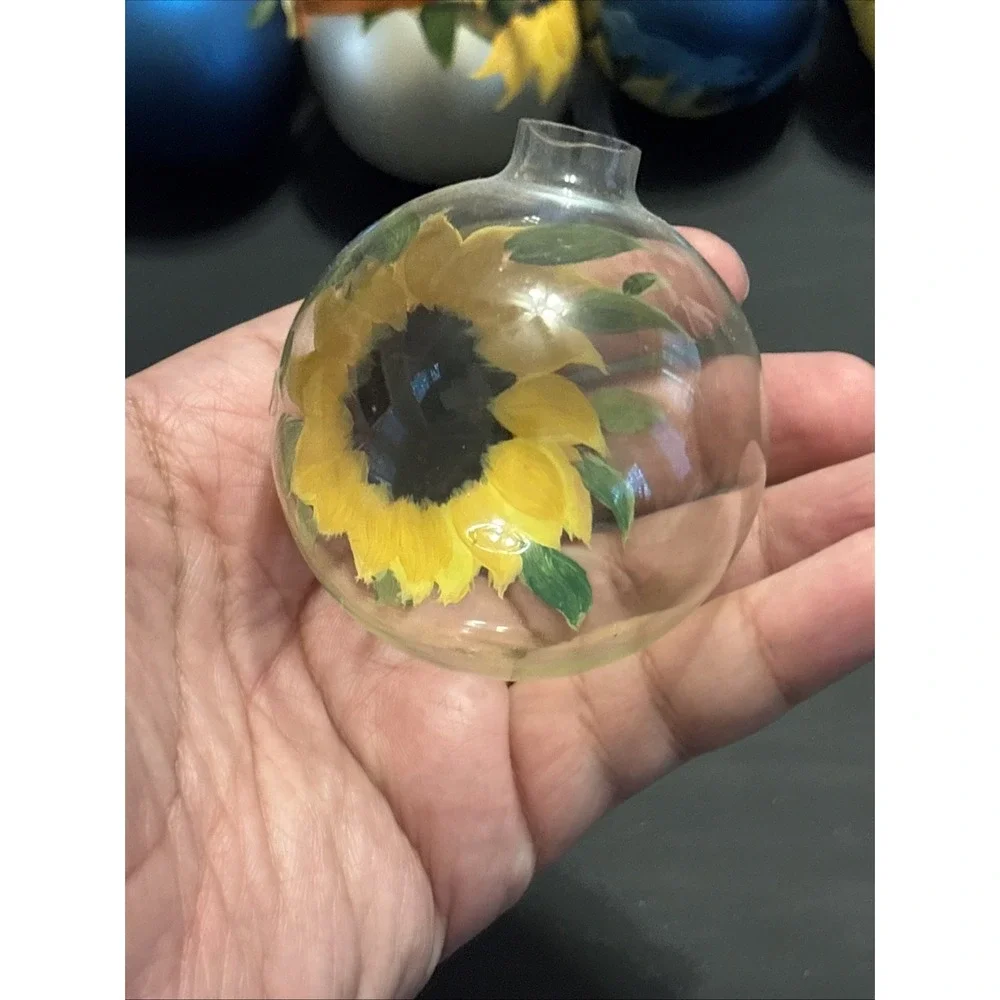 Lot of 5 Hand Painted Glass Sunflower Christmas Ornaments Thanksgiving Holidays